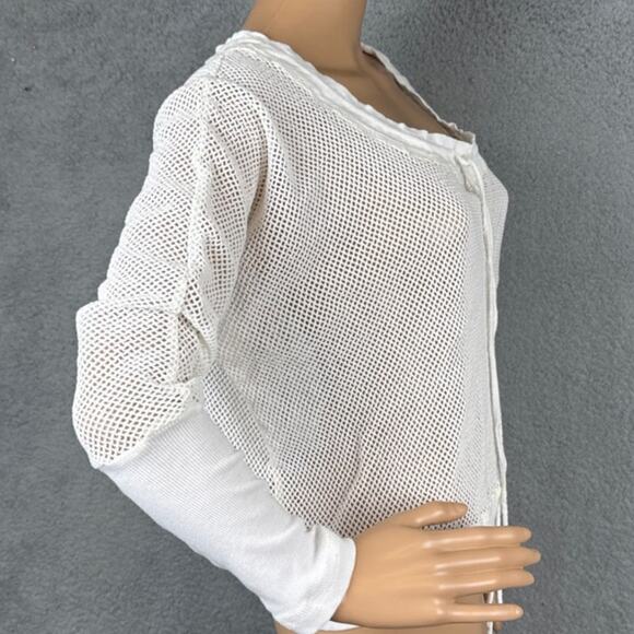 Johnny Was Pete & Greta Mesh Pullover Top Drawstring Collar Ivory SZ S Versatile - Picture 3 of 10